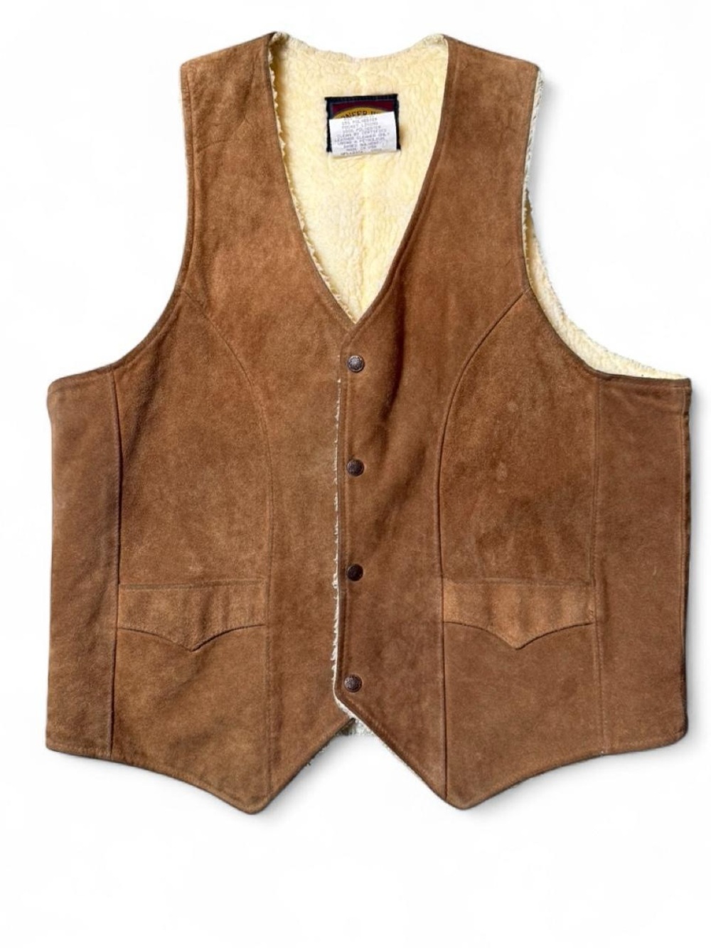 Vintage PIONEER Men's Brown Suede Sherpa-Lined Vest - Size Large